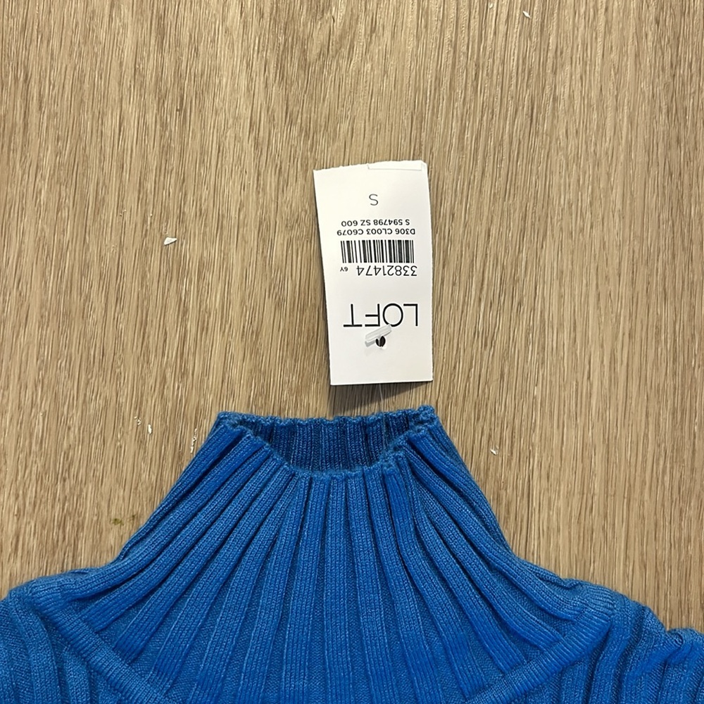 LOFT Colorblock Striped Mock Neck Long Sleeve Fitted Sweater Size l Ribbed NWT - Picture 3 of 6